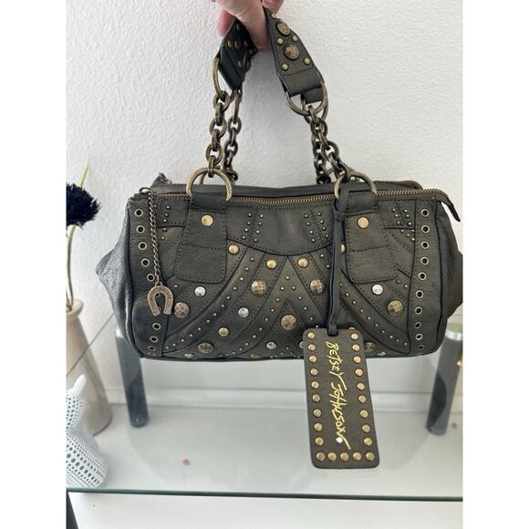 RARE VINTAGE BETSEY JOHNSON STUDDED LEATHER HANDBAG SHOULDER BAG - Picture 1 of 7